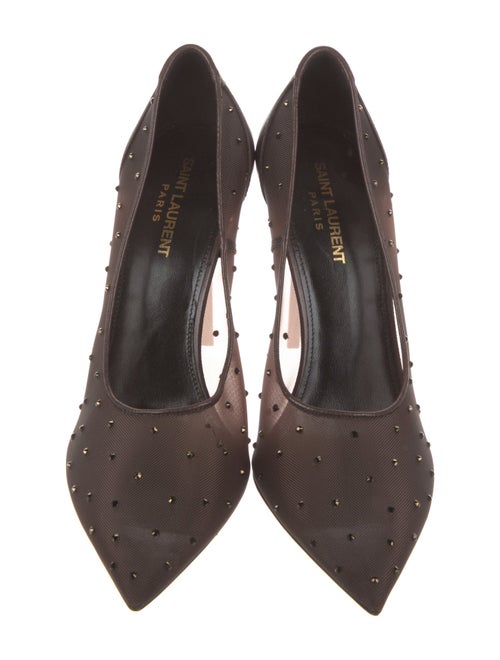 Saint Laurent Mesh Crystal Embellishments T-Strap Pumps