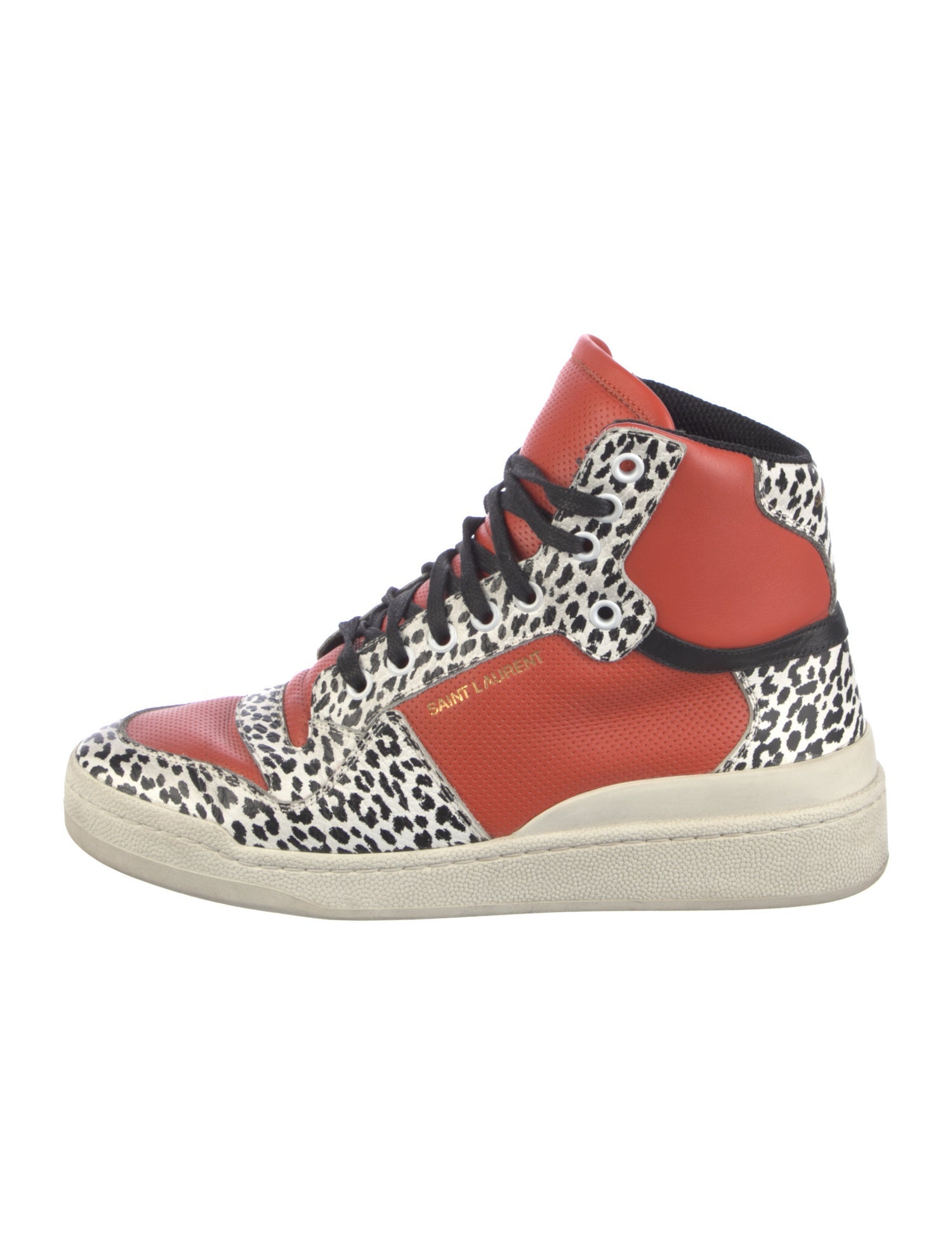 Saint Laurent Leather Animal Print Wedge Sneakers