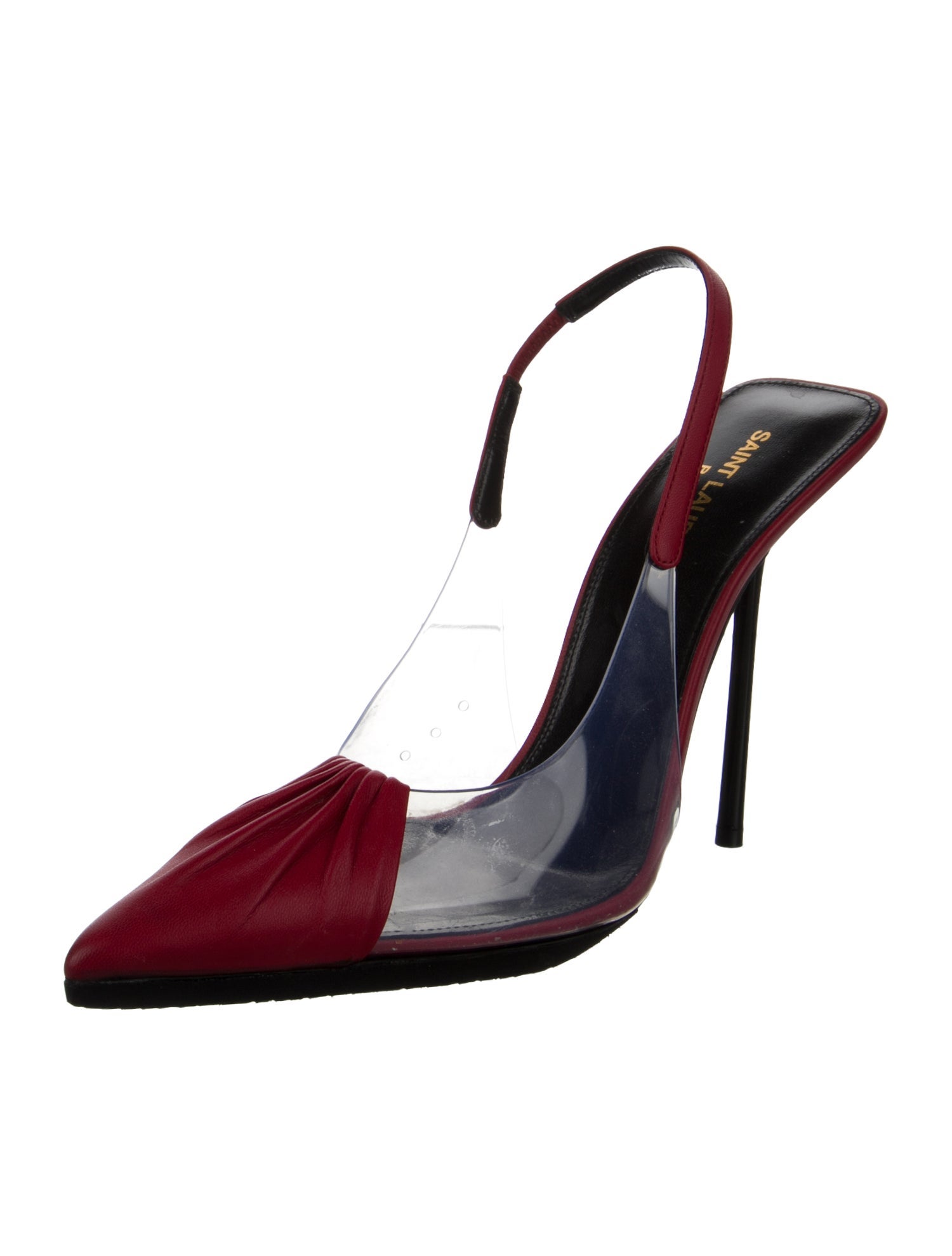 Saint Laurent Patent Leather Pleated Accents Slingback Pumps