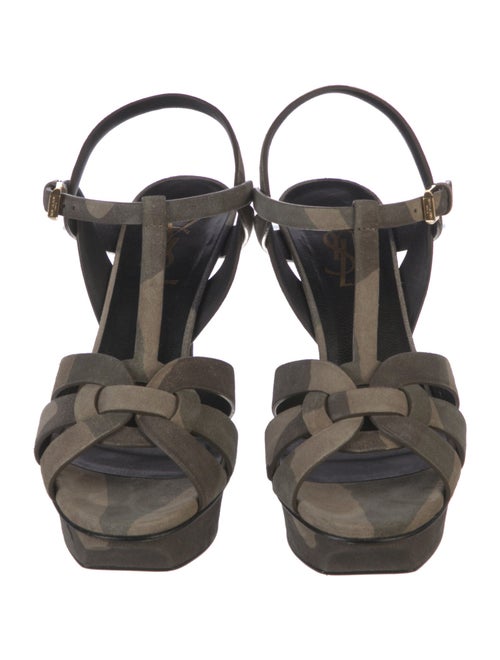 Saint Laurent Suede Leather Trim Embellishment T-Strap Sandals