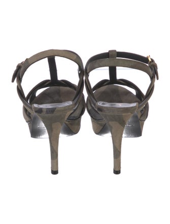 Saint Laurent Suede Leather Trim Embellishment T-Strap Sandals