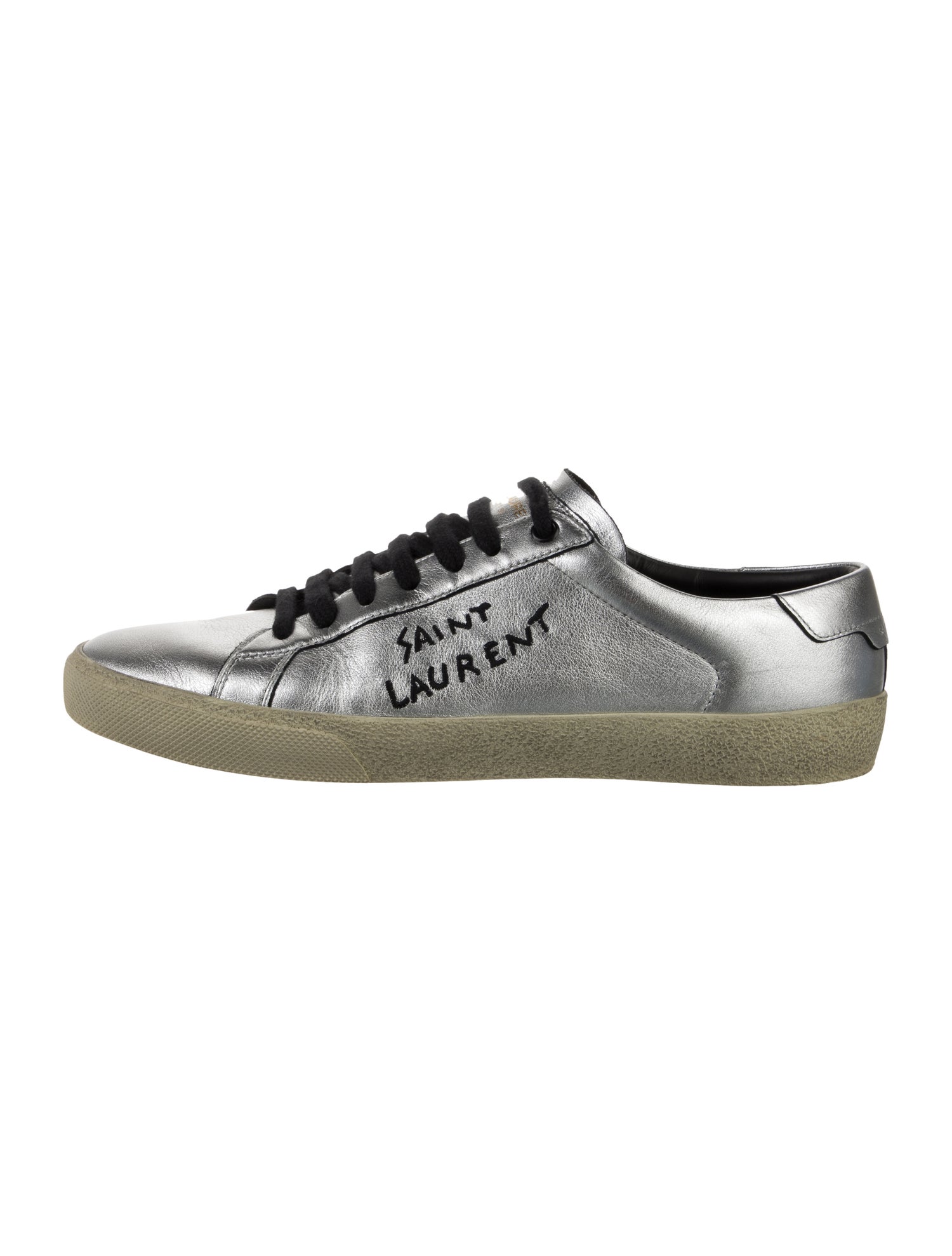 Saint Laurent Leather Embroidered Accent Sneakers
