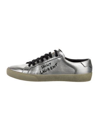 Saint Laurent Leather Embroidered Accent Sneakers