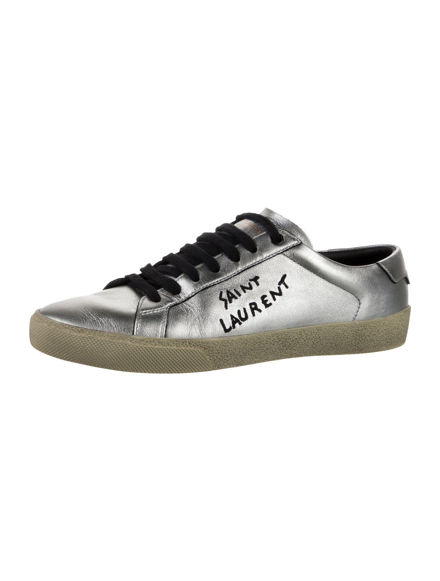 Saint Laurent Leather Embroidered Accent Sneakers