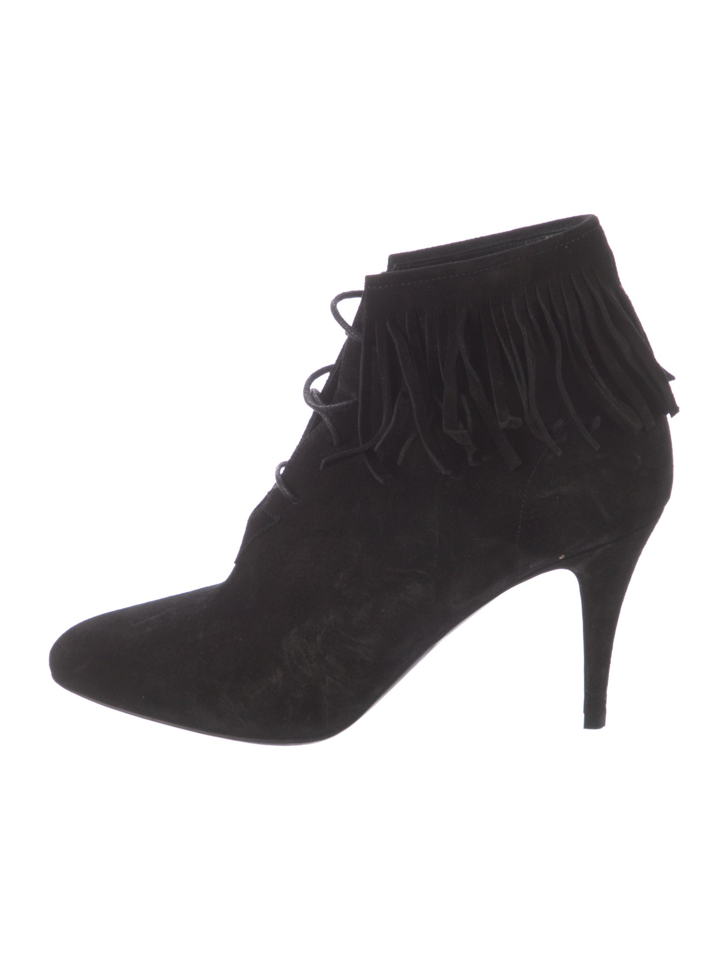 Saint Laurent Suede Fringe Trim Accent Lace-Up Boots