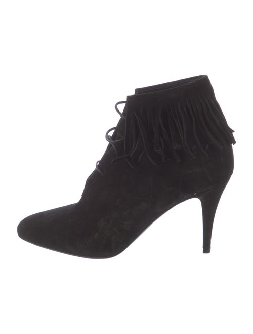 Saint Laurent Suede Fringe Trim Accent Lace-Up Boots