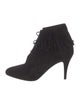 Saint Laurent Suede Fringe Trim Accent Lace-Up Boots
