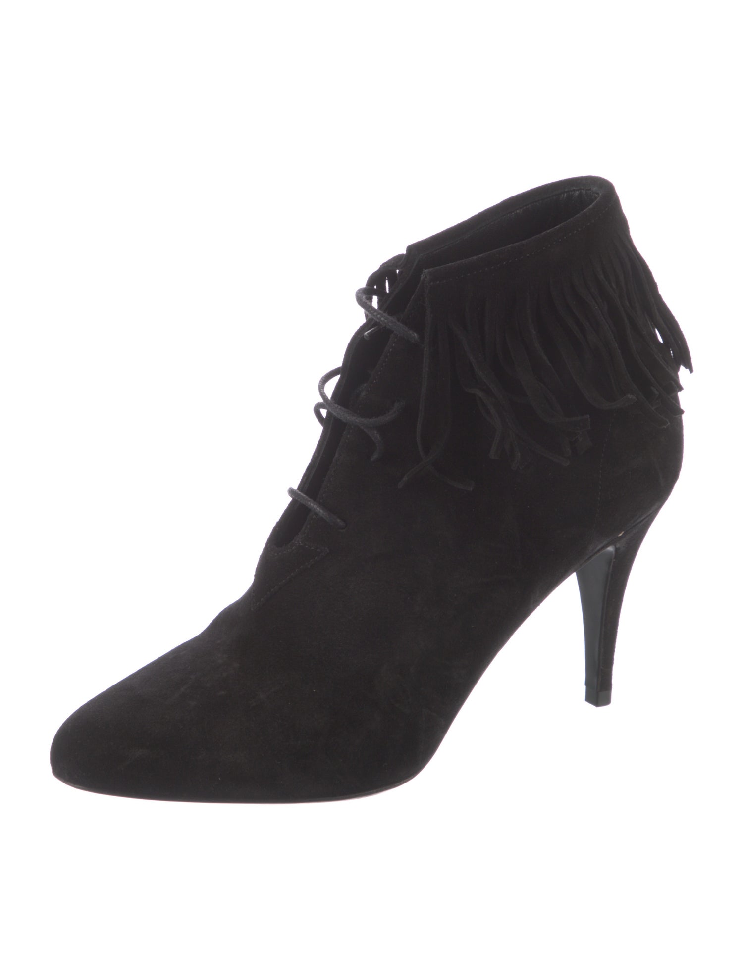 Saint Laurent Suede Fringe Trim Accent Lace-Up Boots