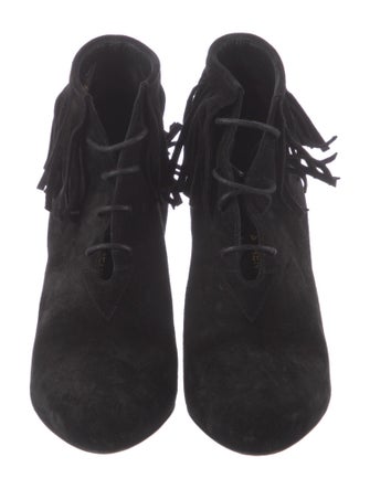 Saint Laurent Suede Fringe Trim Accent Lace-Up Boots