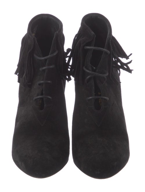 Saint Laurent Suede Fringe Trim Accent Lace-Up Boots