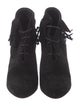 Saint Laurent Suede Fringe Trim Accent Lace-Up Boots
