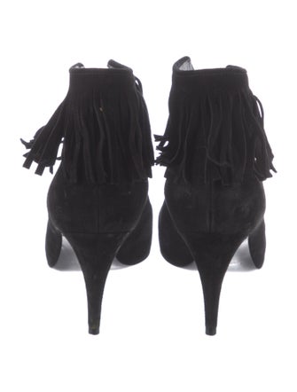 Saint Laurent Suede Fringe Trim Accent Lace-Up Boots