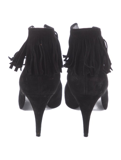 Saint Laurent Suede Fringe Trim Accent Lace-Up Boots