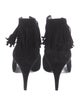 Saint Laurent Suede Fringe Trim Accent Lace-Up Boots