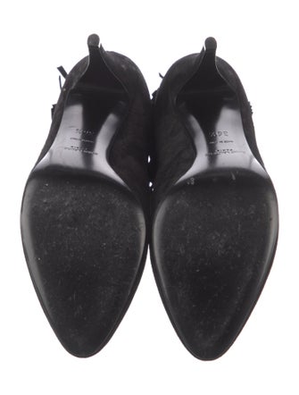 Saint Laurent Suede Fringe Trim Accent Lace-Up Boots