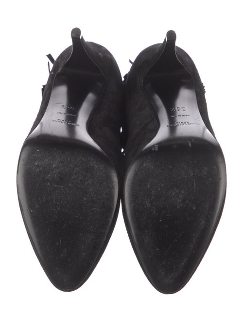 Saint Laurent Suede Fringe Trim Accent Lace-Up Boots