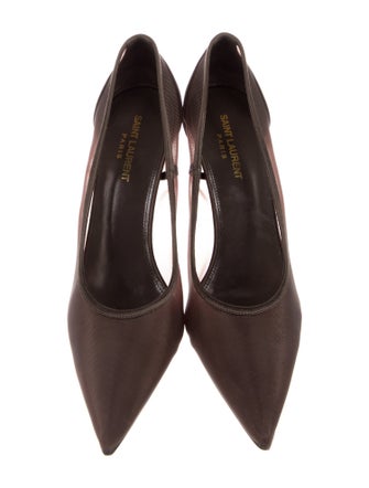 Saint Laurent Leather Mesh Accents Slingback Pumps