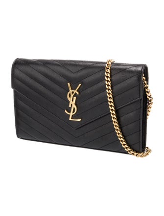 Saint Laurent Leather Cassandre Wallet on Chain