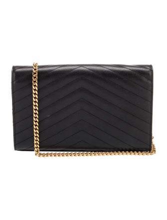 Saint Laurent Leather Cassandre Wallet on Chain