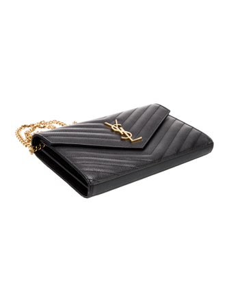 Saint Laurent Leather Cassandre Wallet on Chain