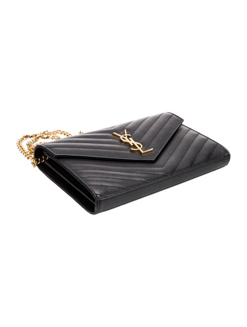 Saint Laurent Leather Cassandre Wallet on Chain