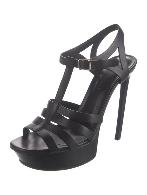 Saint Laurent Leather Cutout Accent T-Strap Sandals