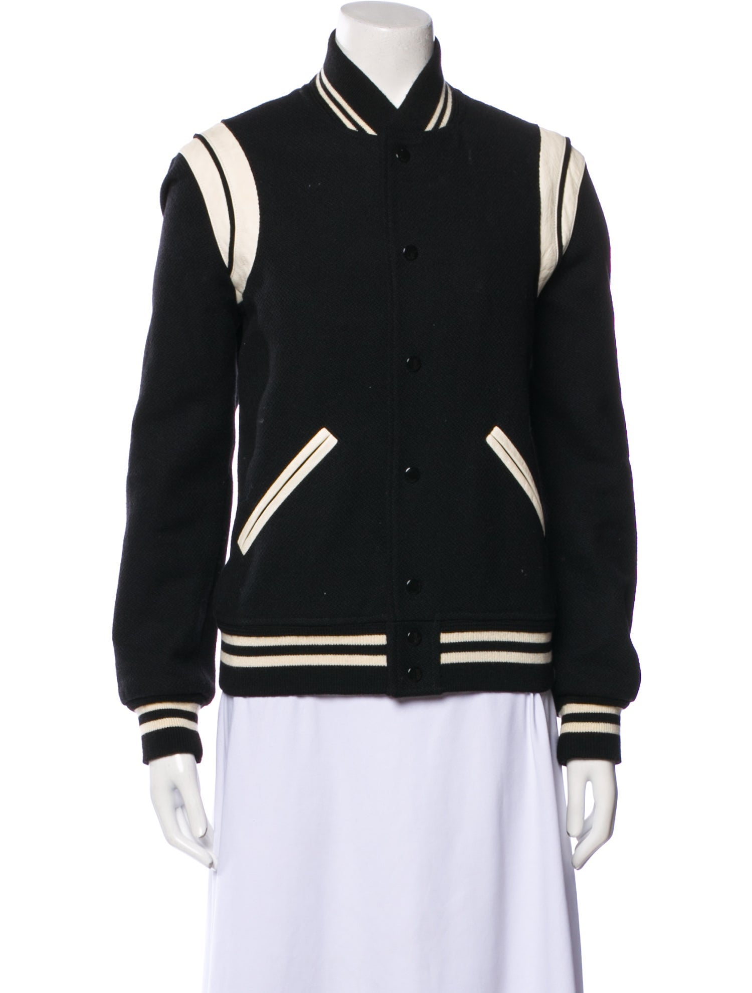 Saint Laurent Virgin Wool Colorblock Pattern Bomber Jacket