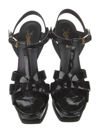 Saint Laurent Patent Leather Cutout Accent T-Strap Sandals
