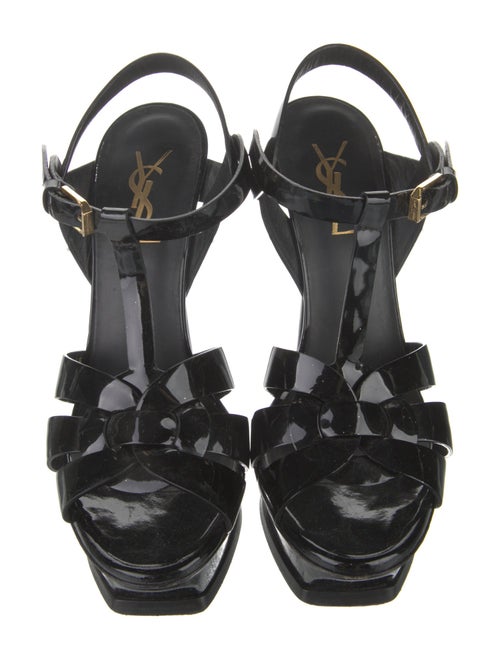 Saint Laurent Patent Leather Cutout Accent T-Strap Sandals