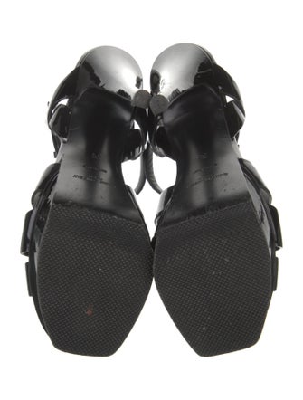 Saint Laurent Patent Leather Cutout Accent T-Strap Sandals