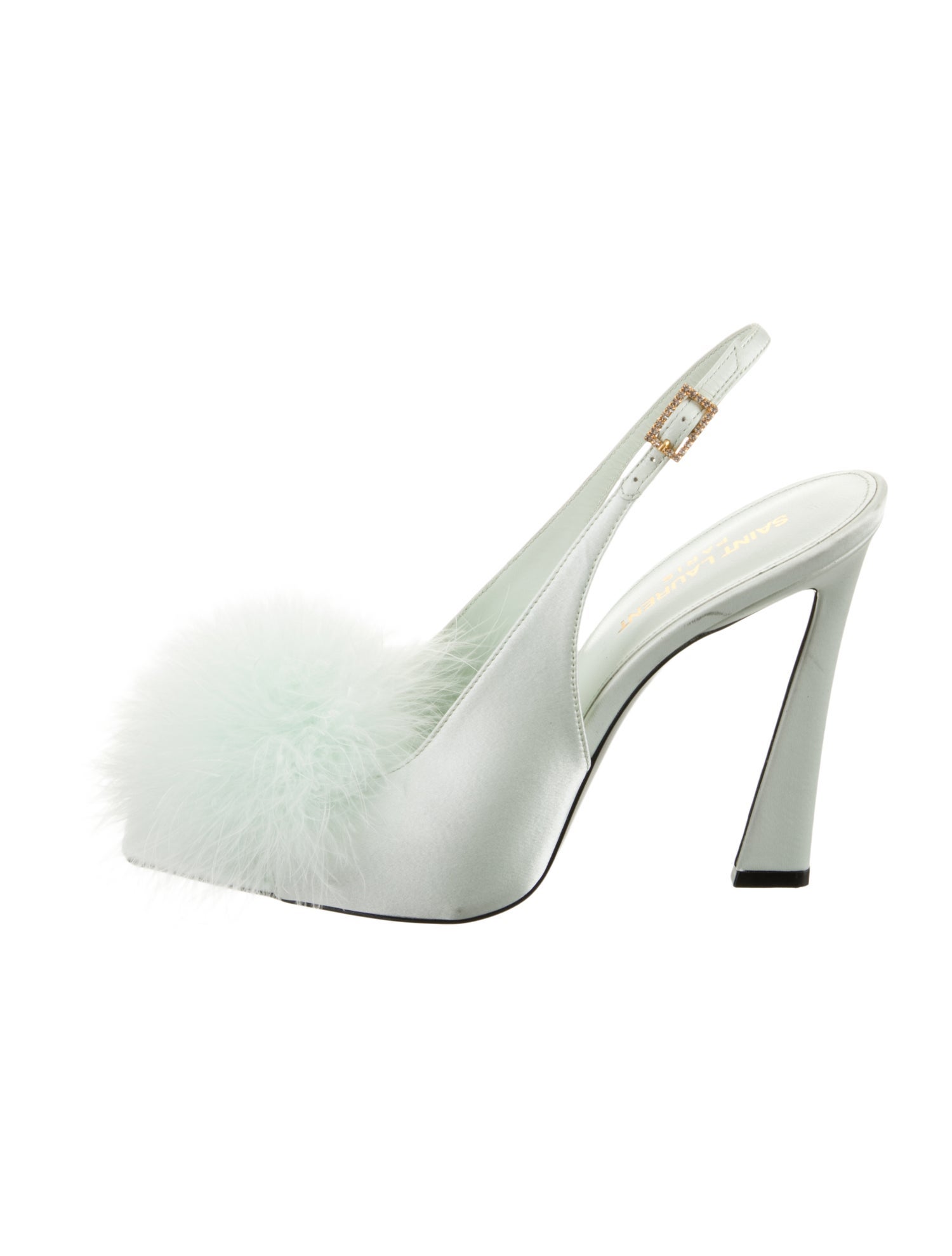 Saint Laurent Satin Crystal Embellishments Slingback Sandals