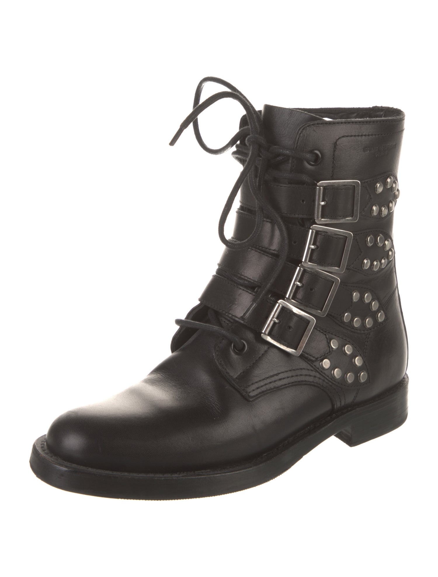 Saint Laurent Leather Studded Accents Combat Boots