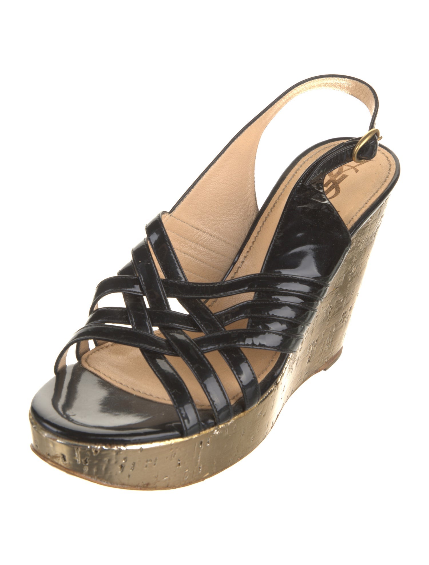 Saint Laurent Patent Leather Slingback Sandals