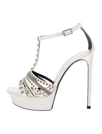 Saint Laurent Leather Printed T-Strap Sandals