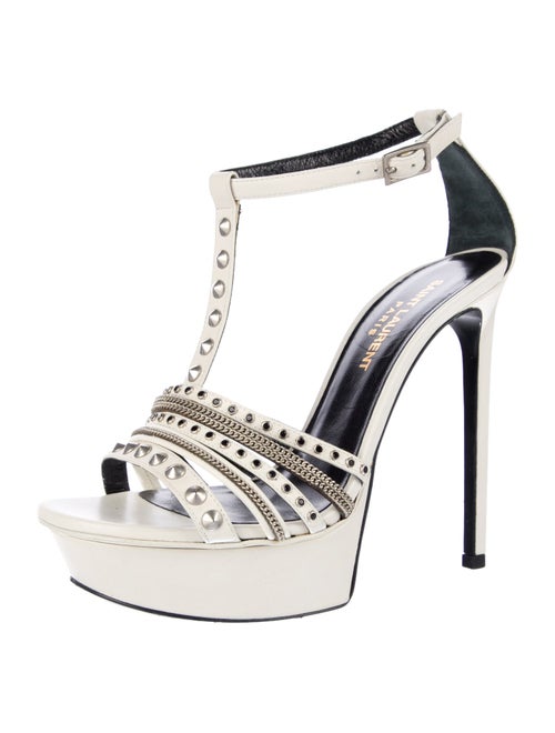 Saint Laurent Leather Printed T-Strap Sandals