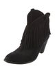 Saint Laurent Suede Fringe Trim Accent Western Boots
