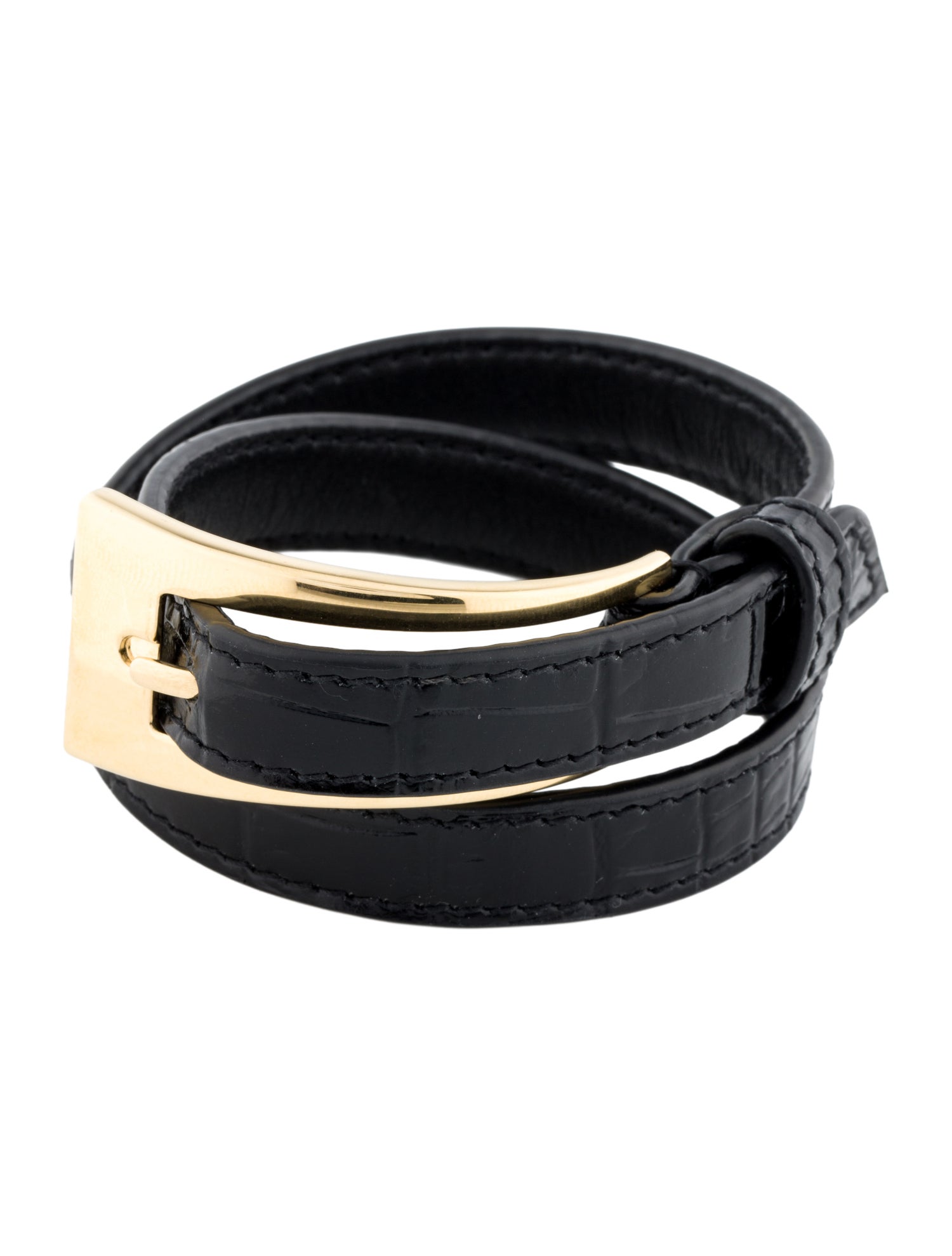 Saint Laurent Embossed Leather Buckle Belt Double Wrap Bracelet