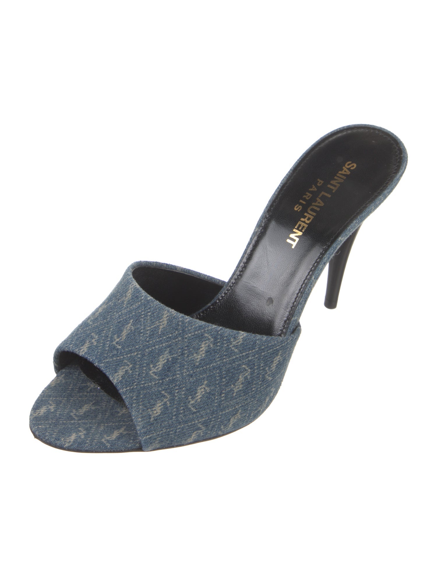 Saint Laurent Denim Animal Print Slides