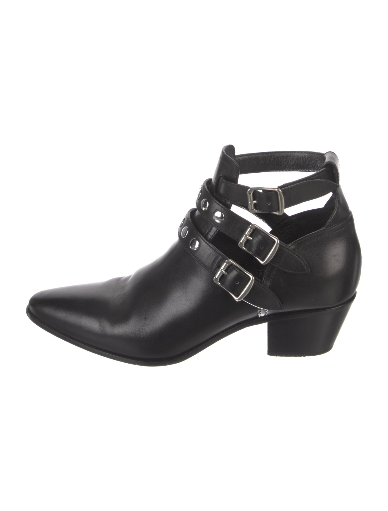 Saint Laurent Leather Studded Accents Lace-Up Boots