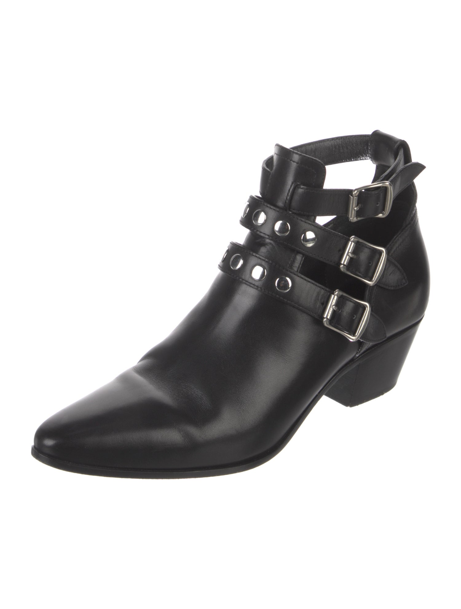 Saint Laurent Leather Studded Accents Lace-Up Boots