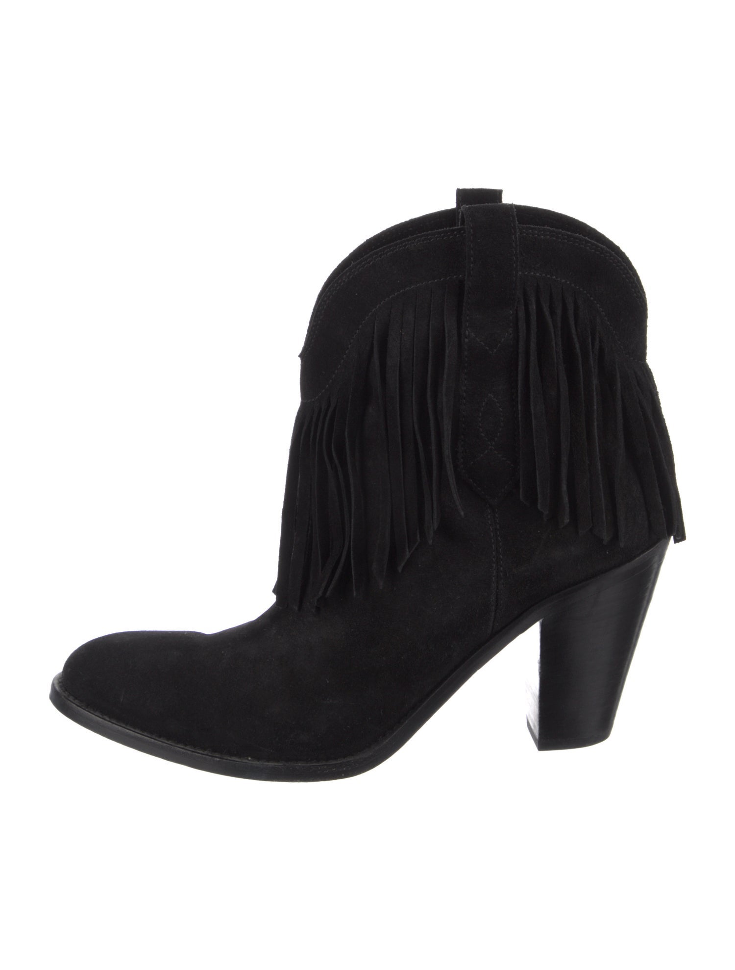 Saint Laurent Suede Fringe Trim Accent Western Boots