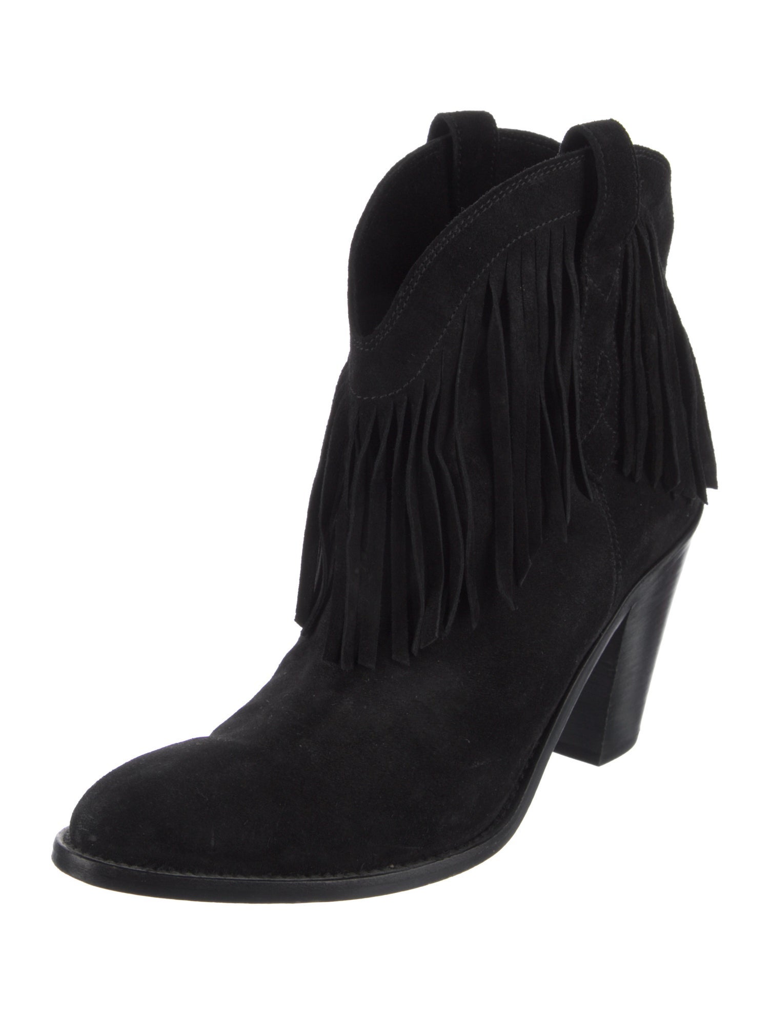 Saint Laurent Suede Fringe Trim Accent Western Boots