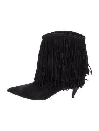 Saint Laurent Suede Fringe Trim Accent Boots