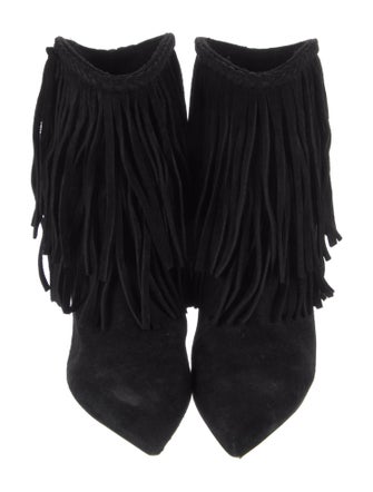 Saint Laurent Suede Fringe Trim Accent Boots