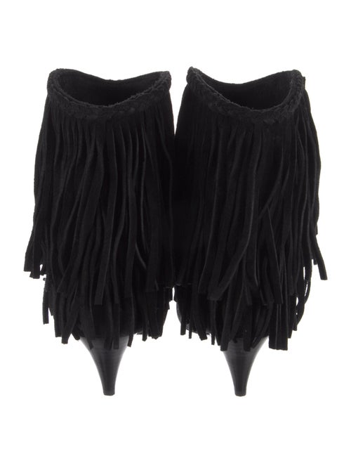 Saint Laurent Suede Fringe Trim Accent Boots