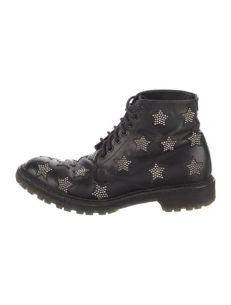 Saint Laurent Leather Studded Accents Combat Boots