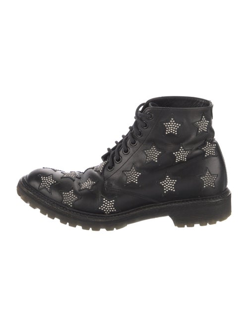 Saint Laurent Leather Studded Accents Combat Boots