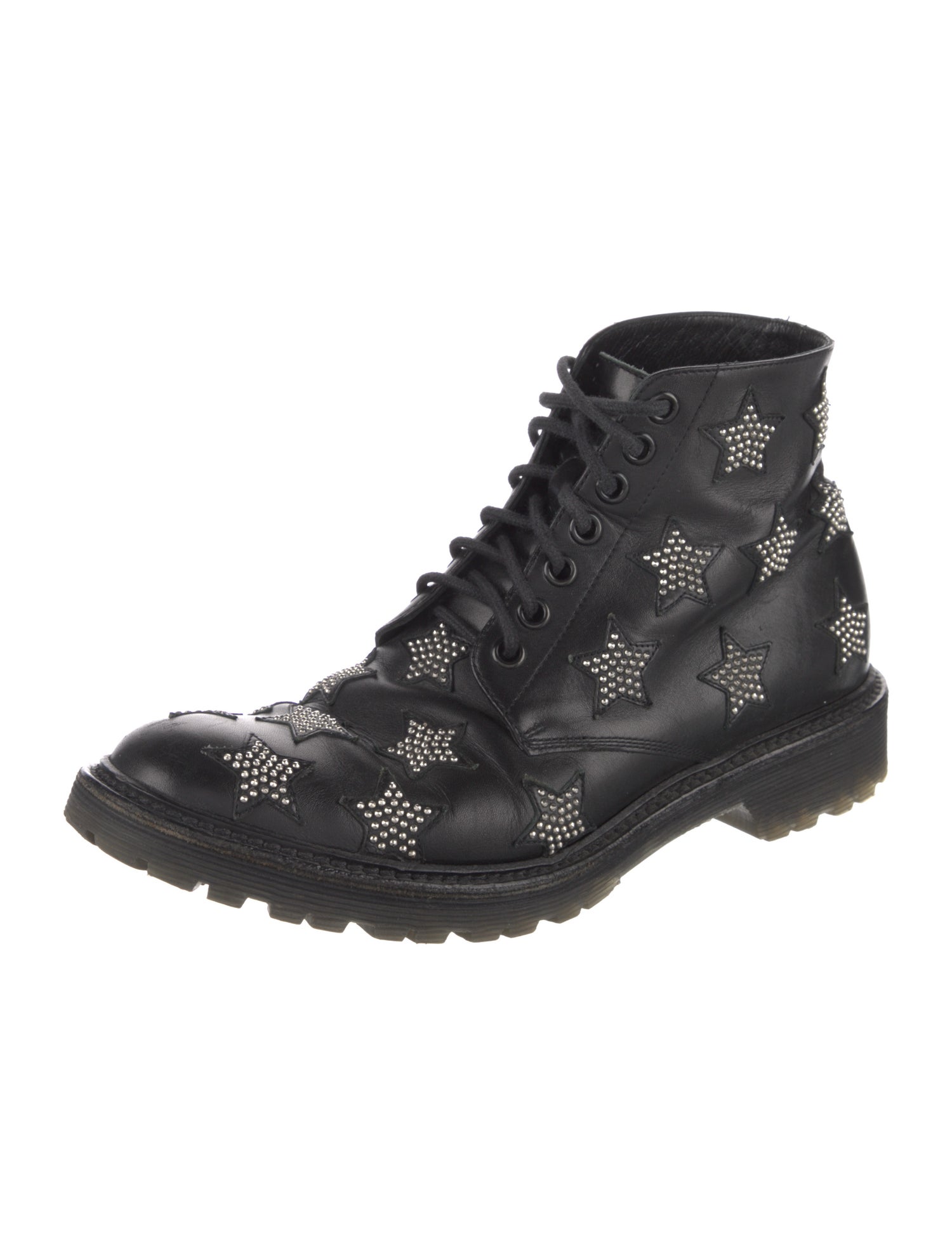 Saint Laurent Leather Studded Accents Combat Boots