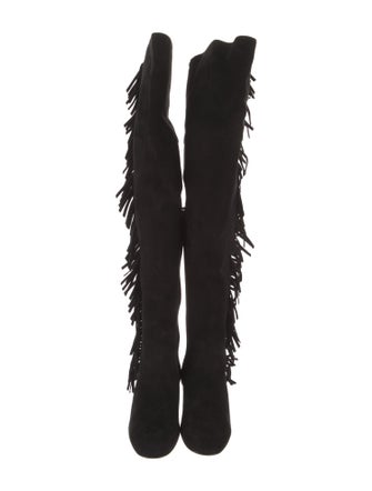 Saint Laurent Suede Fringe Trim Accent Boots