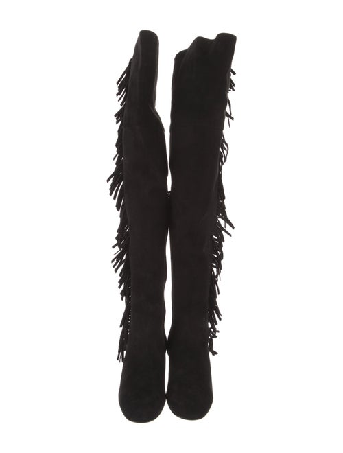 Saint Laurent Suede Fringe Trim Accent Boots